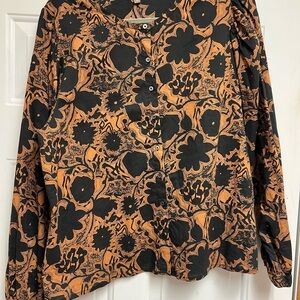 Lilla P Black and Orange Floral Button Down Shirt